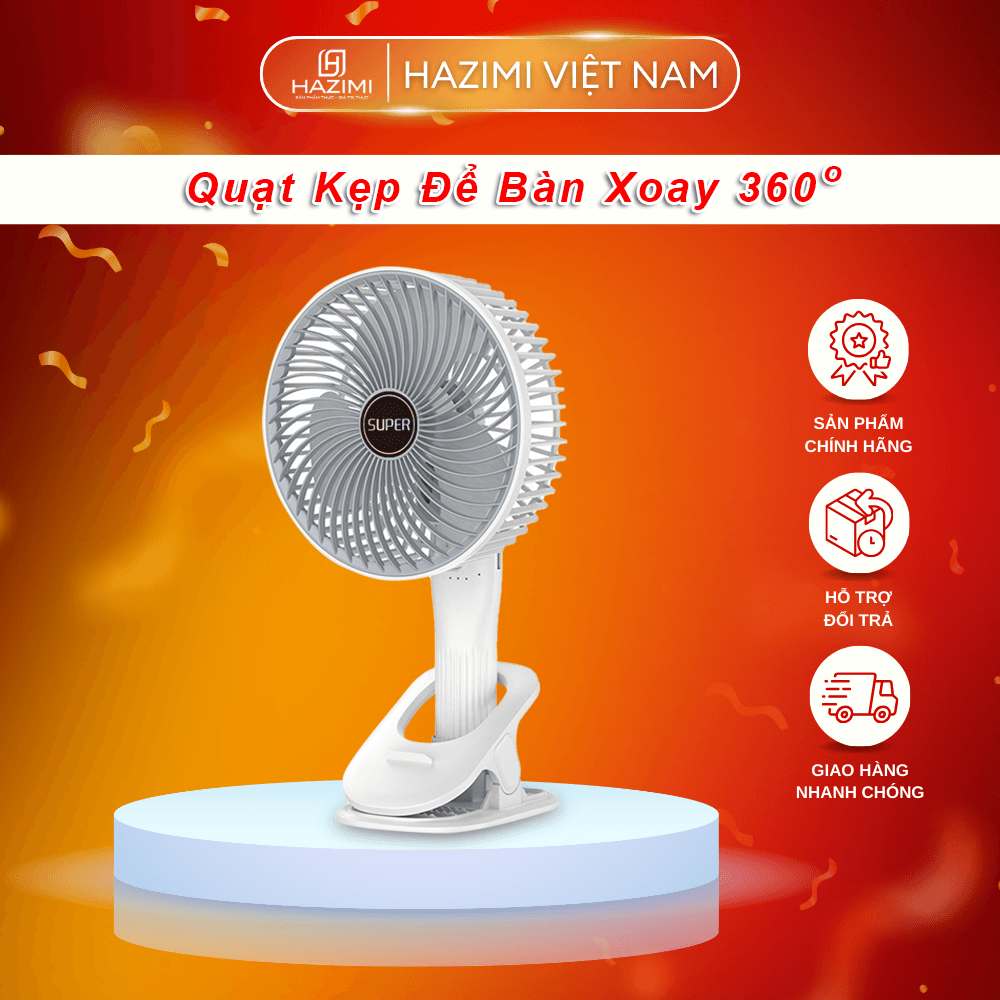 Quạt Kẹp Để Bàn Đa Năng Xoay 360 Độ, Sạc USB, Chân Kẹp Tháo Rời Thành Quạt Cầm Tay, Thích Hợp Để Bàn