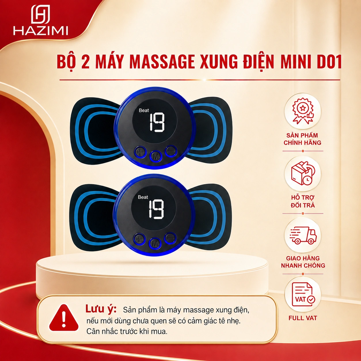 Bộ 2 máy massage xung điện mini D01 HAZIMI chính hãng, hỗ trợ đổi trả, giao hàng nhanh, full VAT