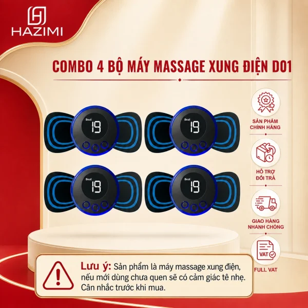 Combo 4 bộ máy massage xung điện D01 HAZIMI chính hãng, hỗ trợ đổi trả, giao hàng nhanh,