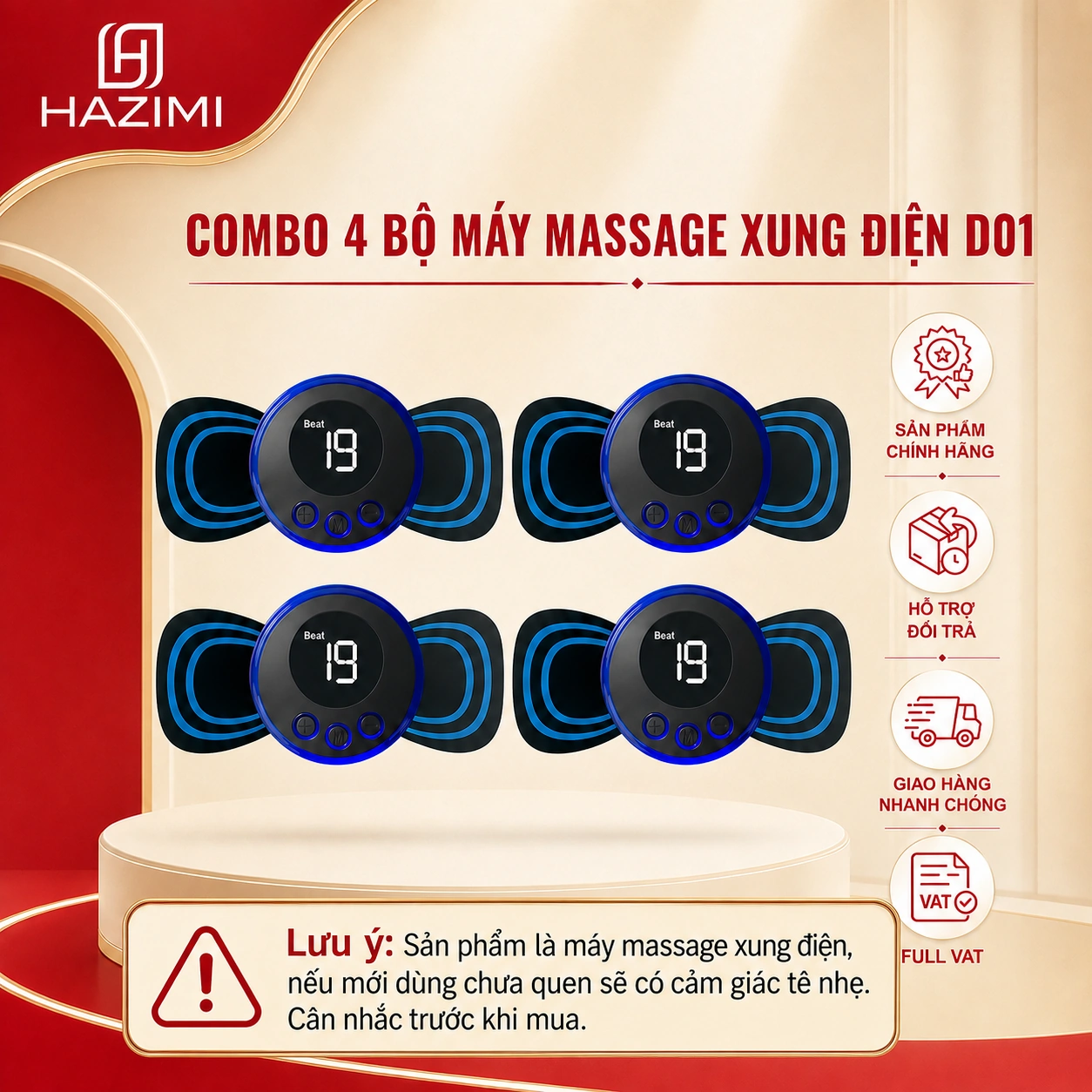 Combo 4 bộ máy massage xung điện D01 HAZIMI chính hãng, hỗ trợ đổi trả, giao hàng nhanh,