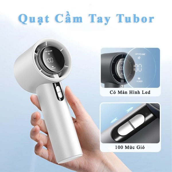 Quạt Cầm Tay Tubor HAZIMI, Có Màn Hình Led, 100 Mức Gió, Pin 2000mAh, Cáp Sạc USB