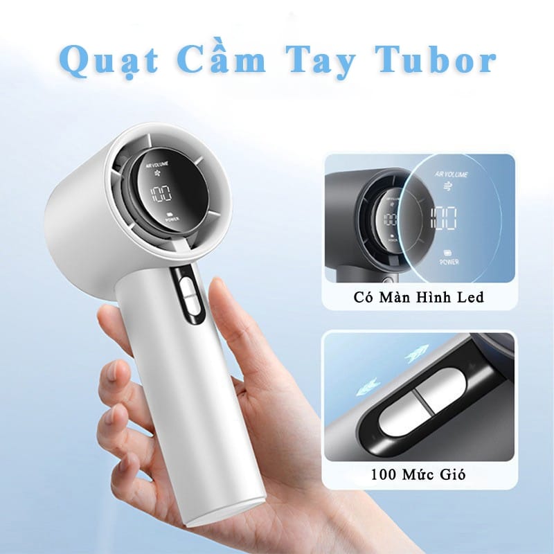 Quạt Cầm Tay Tubor HAZIMI, Có Màn Hình Led, 100 Mức Gió, Pin 2000mAh, Cáp Sạc USB