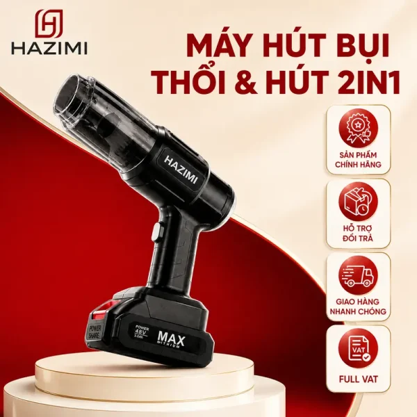 Máy hút bụi thổi và hút 2in1 HAZIMI pin 48V Full VAT
